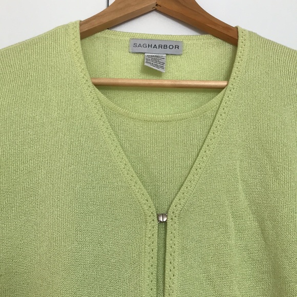 Vintage Sag Harbor Lime Green Shimmer Cami Sweater Duo One Piece, Size Medium - Picture 5 of 12
